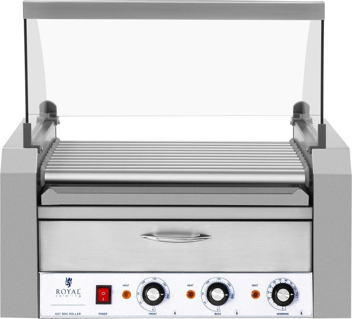 Royal Catering Hotdog Grill - 11 rollen - Warmhoudlade - Roestvast staal