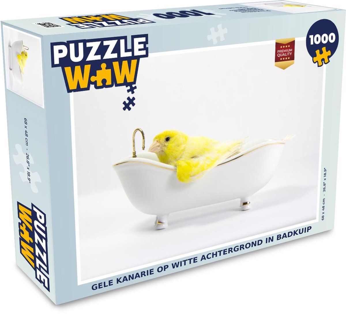 Puzzel 1000 stukjes volwassenen Gele kanarie op witte achtergrond 1000 stukjes - Gele kanarie op witte achtergrond in badkuip  - PuzzleWow heeft +100000 puzzels