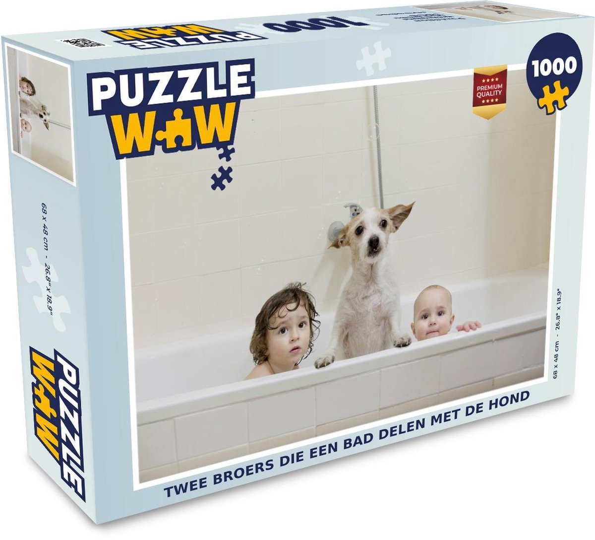 Puzzel 1000 stukjes volwassenen Komisch 1000 stukjes - Twee broers die een bad delen met de hond  - PuzzleWow heeft +100000 puzzels