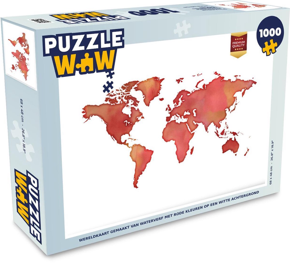 Puzzel 1000 stukjes volwassenen Waterverf wereldkaart 1000 stukjes - Wereldkaart gemaakt van waterverf met rode kleuren op een witte achtergrond puzzel 1000 stukjes  - PuzzleWow heeft +100000 puzzels