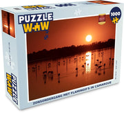 Puzzel 1000 stukjes volwassenen Camargue 1000 stukjes - Zonsondergang met flamingo's in Camargue  - PuzzleWow heeft +100000 puzzels