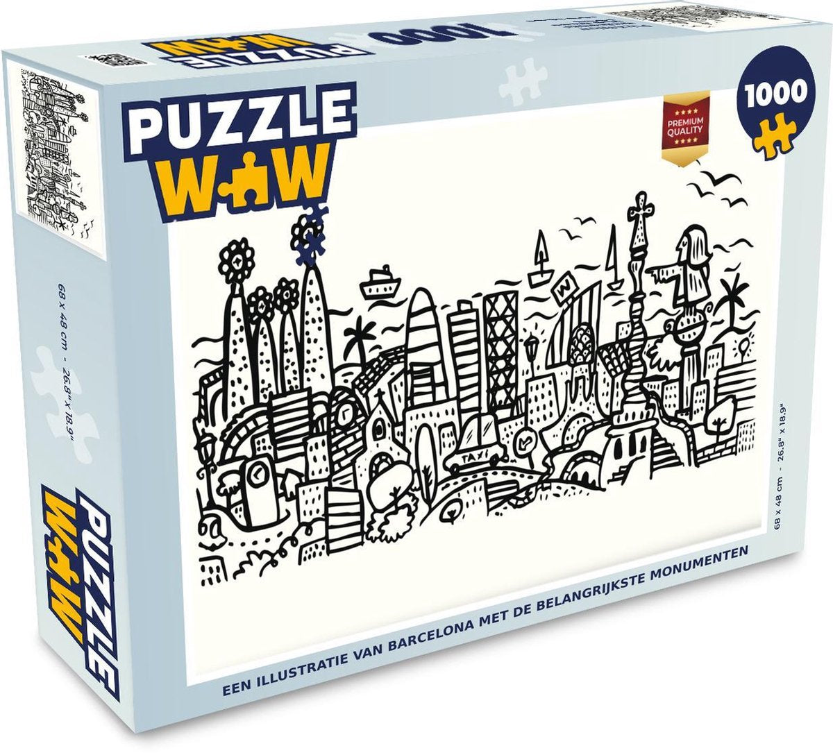 Puzzel 1000 stukjes volwassenen Barcelona illustratie 1000 stukjes - Een illustratie van Barcelona met de belangrijkste monumenten  - PuzzleWow heeft +100000 puzzels