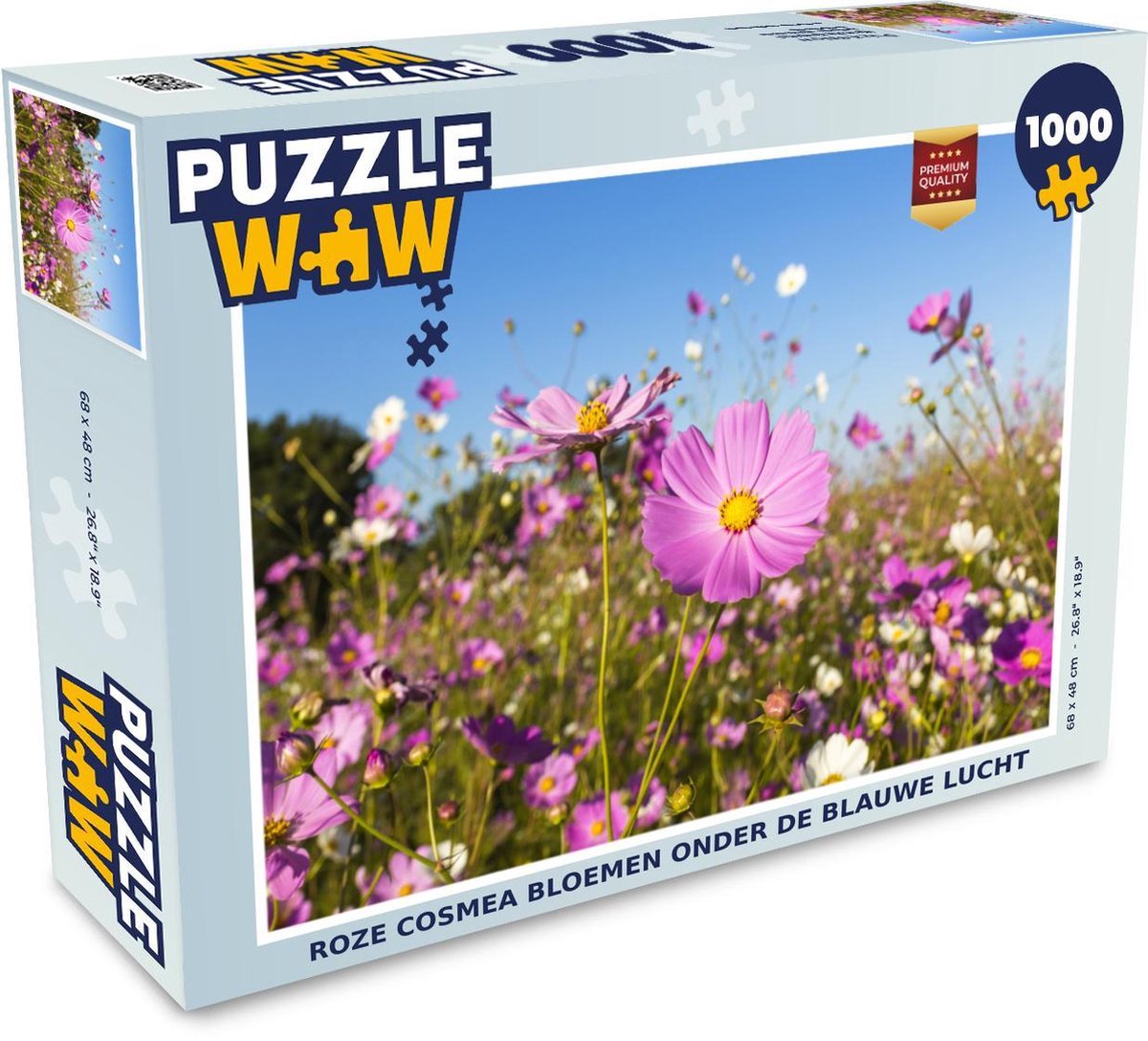 Puzzel Weidebloemen 1000 stukjes - Roze cosmea bloemen onder de blauwe lucht
