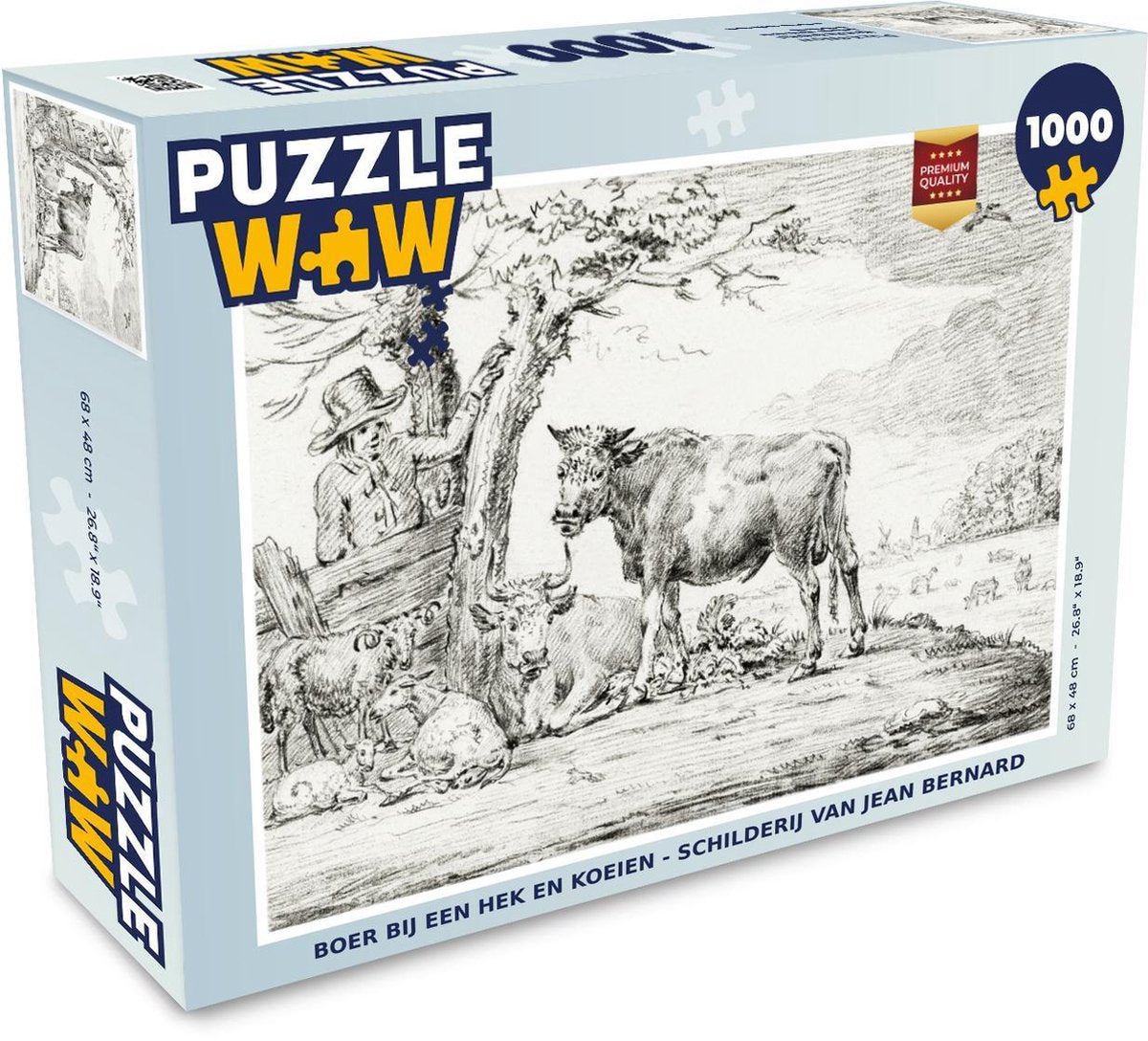 Puzzel - Puzzel 1000 stukjes volwassenen - Boer bij een hek en koeien - schilderij van Jean Bernard - Legpuzzel