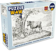 Puzzel - Puzzel 1000 stukjes volwassenen - Boer bij een hek en koeien - schilderij van Jean Bernard - Legpuzzel
