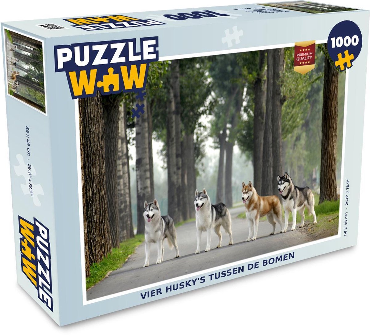 Puzzel 1000 stukjes volwassenen Husky 1000 stukjes - Vier husky's tussen de bomen  - PuzzleWow heeft +100000 puzzels