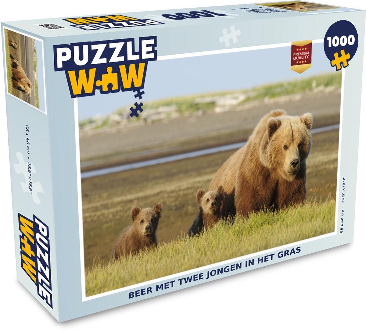 Puzzel 1000 stukjes volwassenen Beer met jong 1000 stukjes - Beer met twee jongen in het gras puzzel 1000 stukjes  - PuzzleWow heeft +100000 puzzels