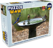 Puzzel 1000 stukjes volwassenen Vogelbadje 1000 stukjes - Verschillende soorten vogels die een vogelbadje delen  - PuzzleWow heeft +100000 puzzels