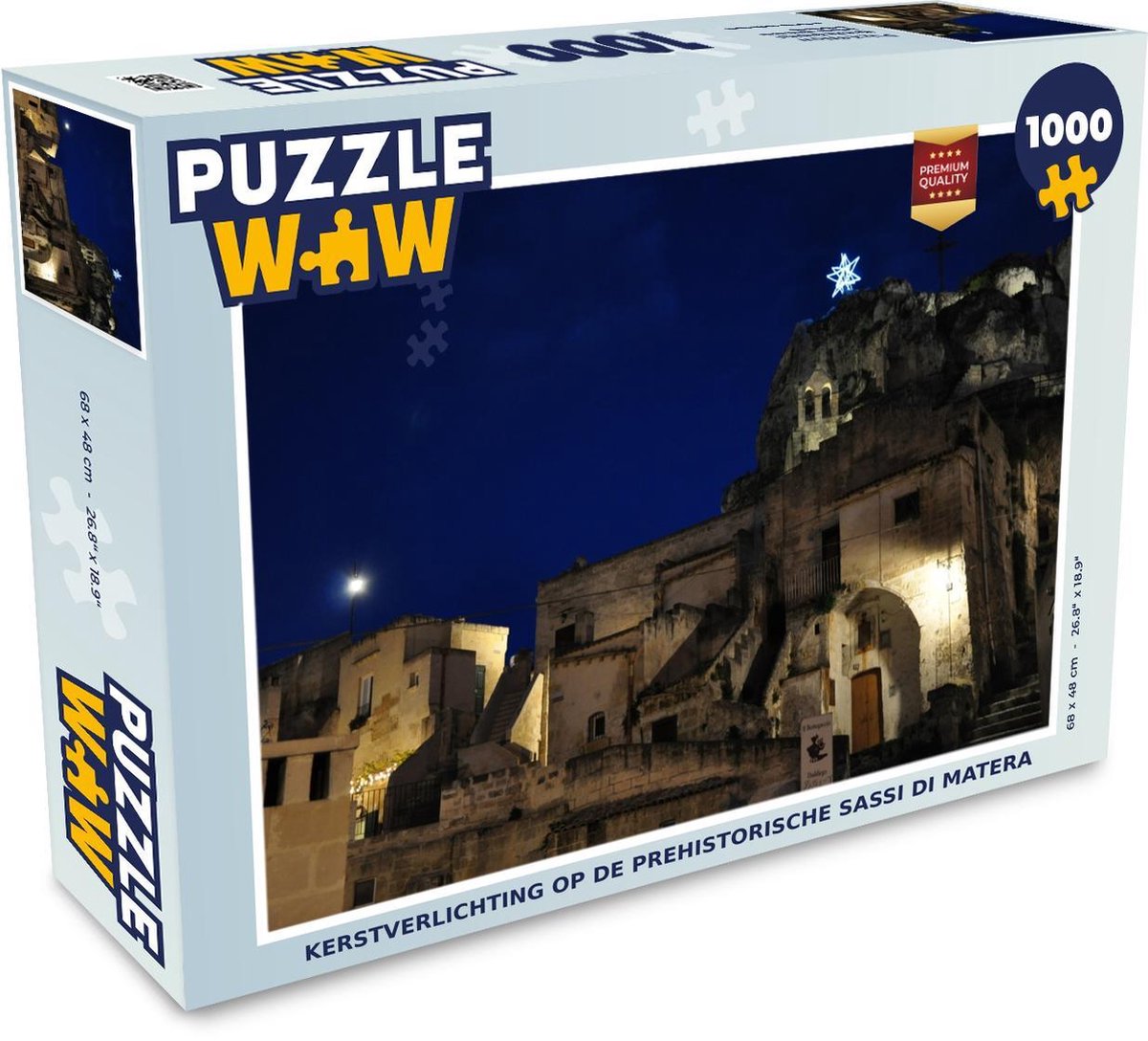 Puzzel 1000 stukjes volwassenen Prehistorie 1000 stukjes - Kerstverlichting op de prehistorische Sassi di Matera  - PuzzleWow heeft +100000 puzzels