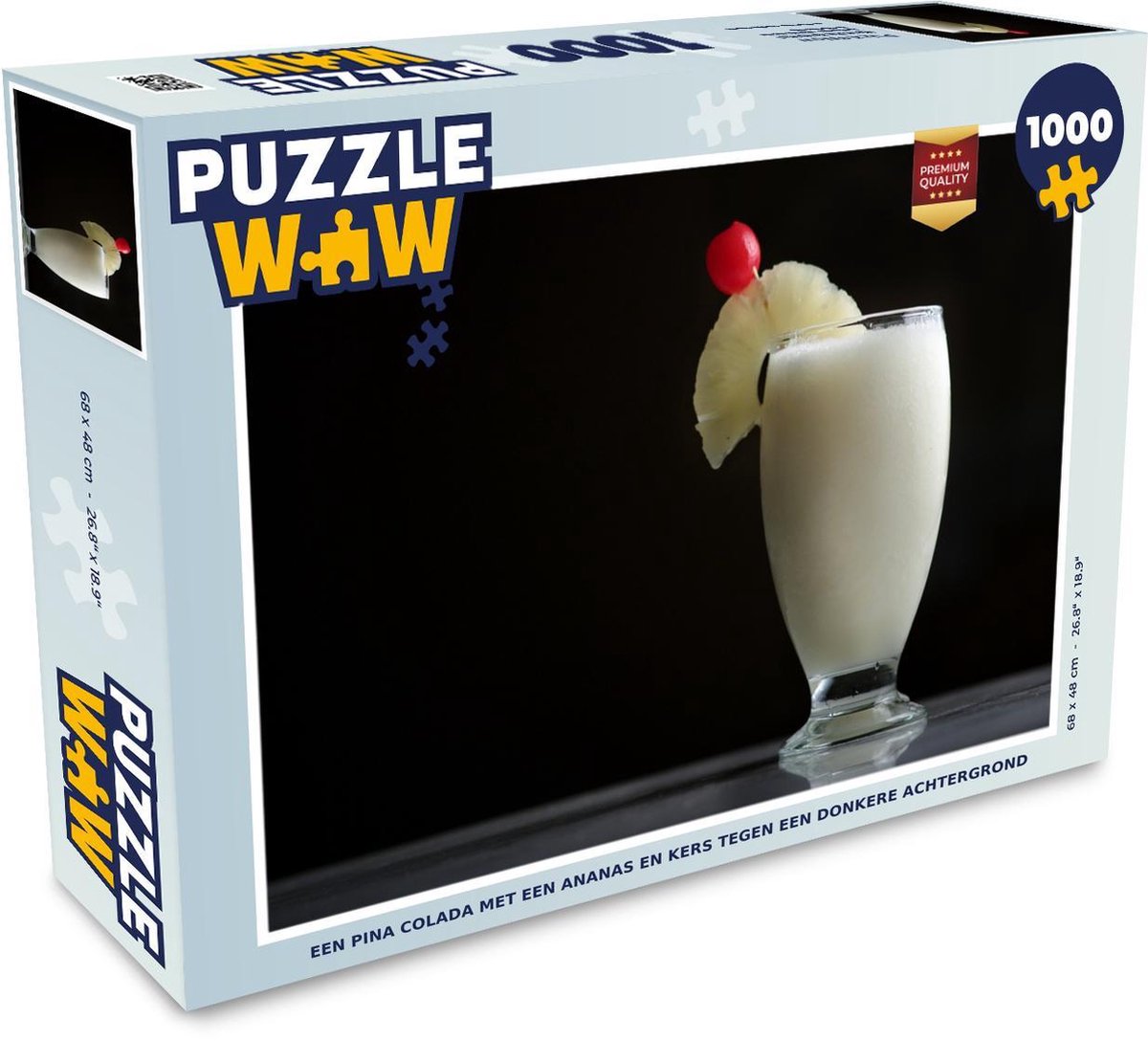 Puzzel 1000 stukjes volwassenen Pina Colada 1000 stukjes - Een pina colada met een ananas en kers tegen een donkere achtergrond  - PuzzleWow heeft +100000 puzzels