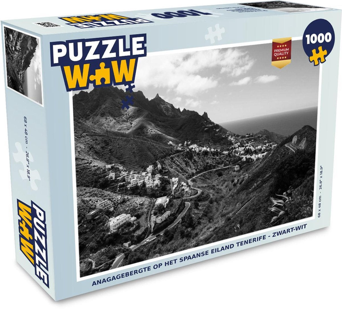 Puzzel 1000 stukjes volwassenen Uitsneden Tenerife 1000 stukjes - Anagagebergte op het Spaanse eiland Tenerife - Zwart-Wit  - PuzzleWow heeft +100000 puzzels