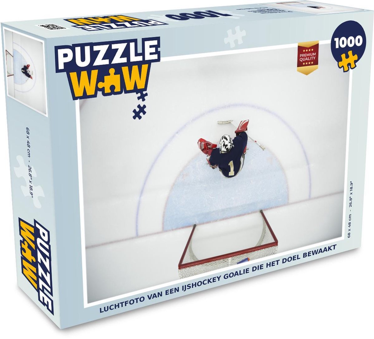 Puzzel Ijshockey 1000 stukjes - Luchtfoto van een ijshockey goalie die het doel bewaakt