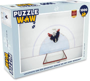Puzzel Ijshockey 1000 stukjes - Luchtfoto van een ijshockey goalie die het doel bewaakt