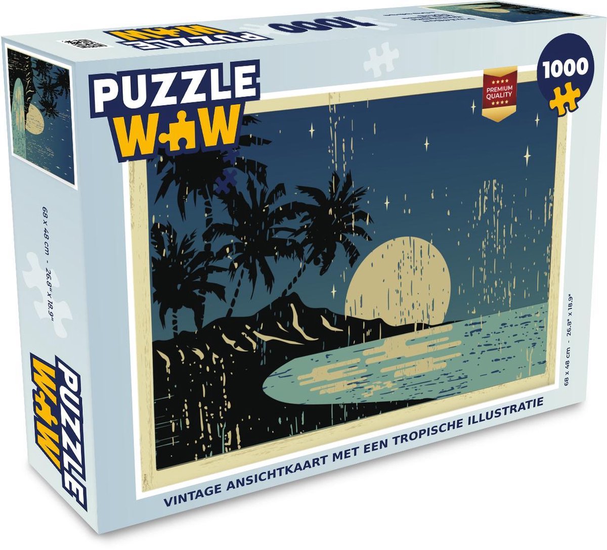Puzzel 1000 stukjes volwassenen Tropische stranden Illustraties 1000 stukjes - Vintage ansichtkaart met een tropische illustratie puzzel 1000 stukjes  - PuzzleWow heeft +100000 puzzels