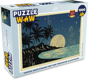 Puzzel 1000 stukjes volwassenen Tropische stranden Illustraties 1000 stukjes - Vintage ansichtkaart met een tropische illustratie puzzel 1000 stukjes  - PuzzleWow heeft +100000 puzzels