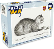 Puzzel - Puzzel 1000 stukjes volwassenen - kat voor een schotel - schilderij van Jean Bernard - Legpuzzel