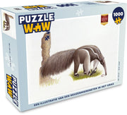 Puzzel 1000 stukjes volwassenen Reuzenmiereneter illustratie 1000 stukjes - Een illustratie van een reuzenmiereneter in het gras  - PuzzleWow heeft +100000 puzzels
