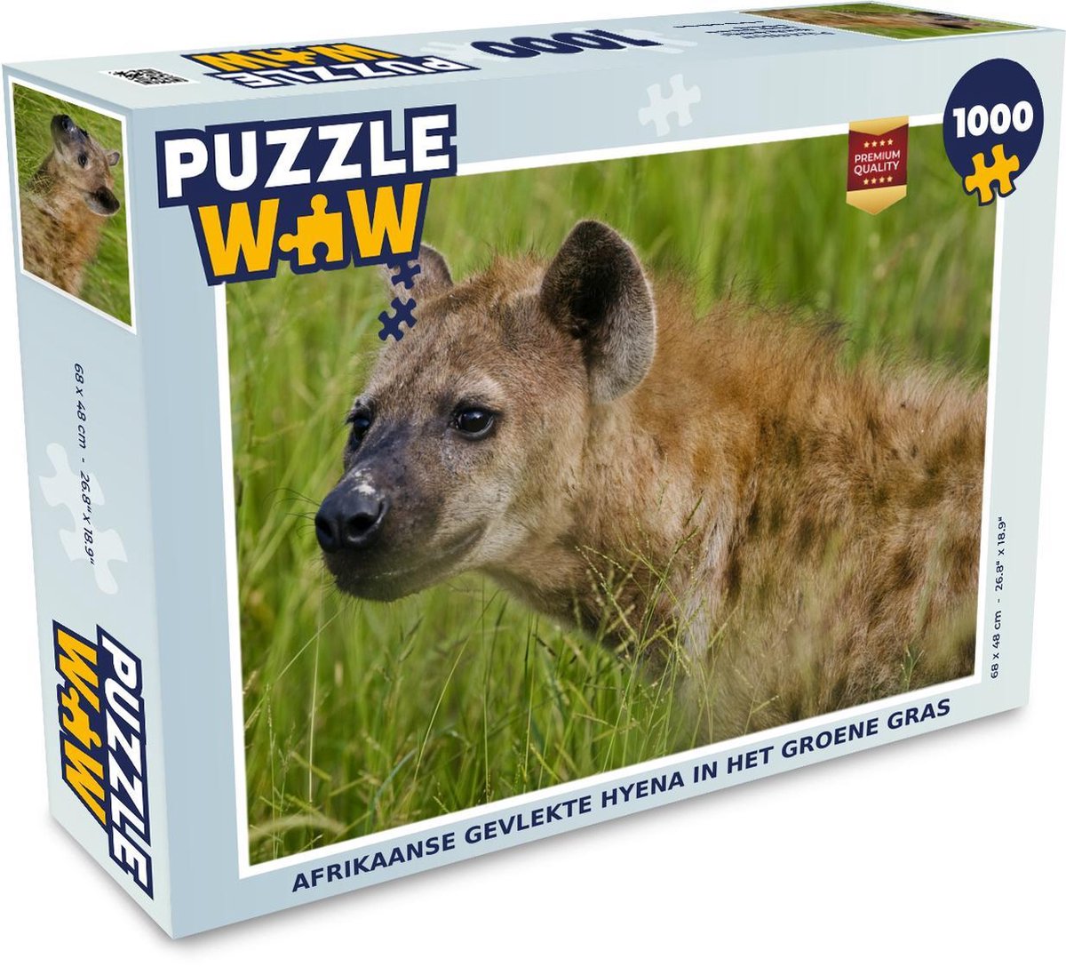Puzzel 1000 stukjes volwassenen Hyena 1000 stukjes - Afrikaanse gevlekte hyena in het groene gras  - PuzzleWow heeft +100000 puzzels