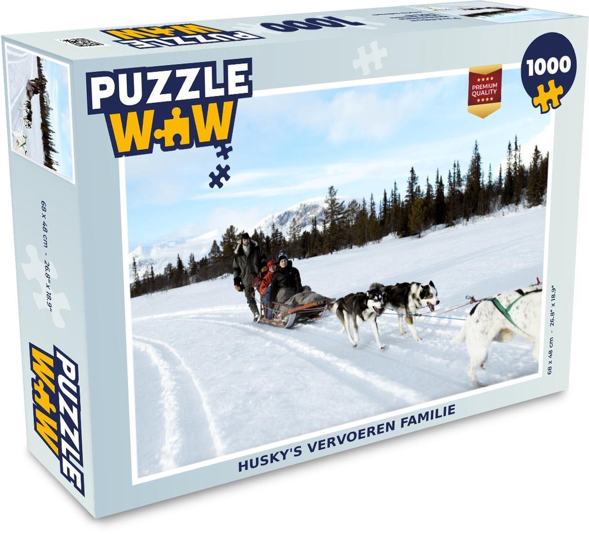 Puzzel 1000 stukjes volwassenen Husky 1000 stukjes - Husky's vervoeren familie  - PuzzleWow heeft +100000 puzzels