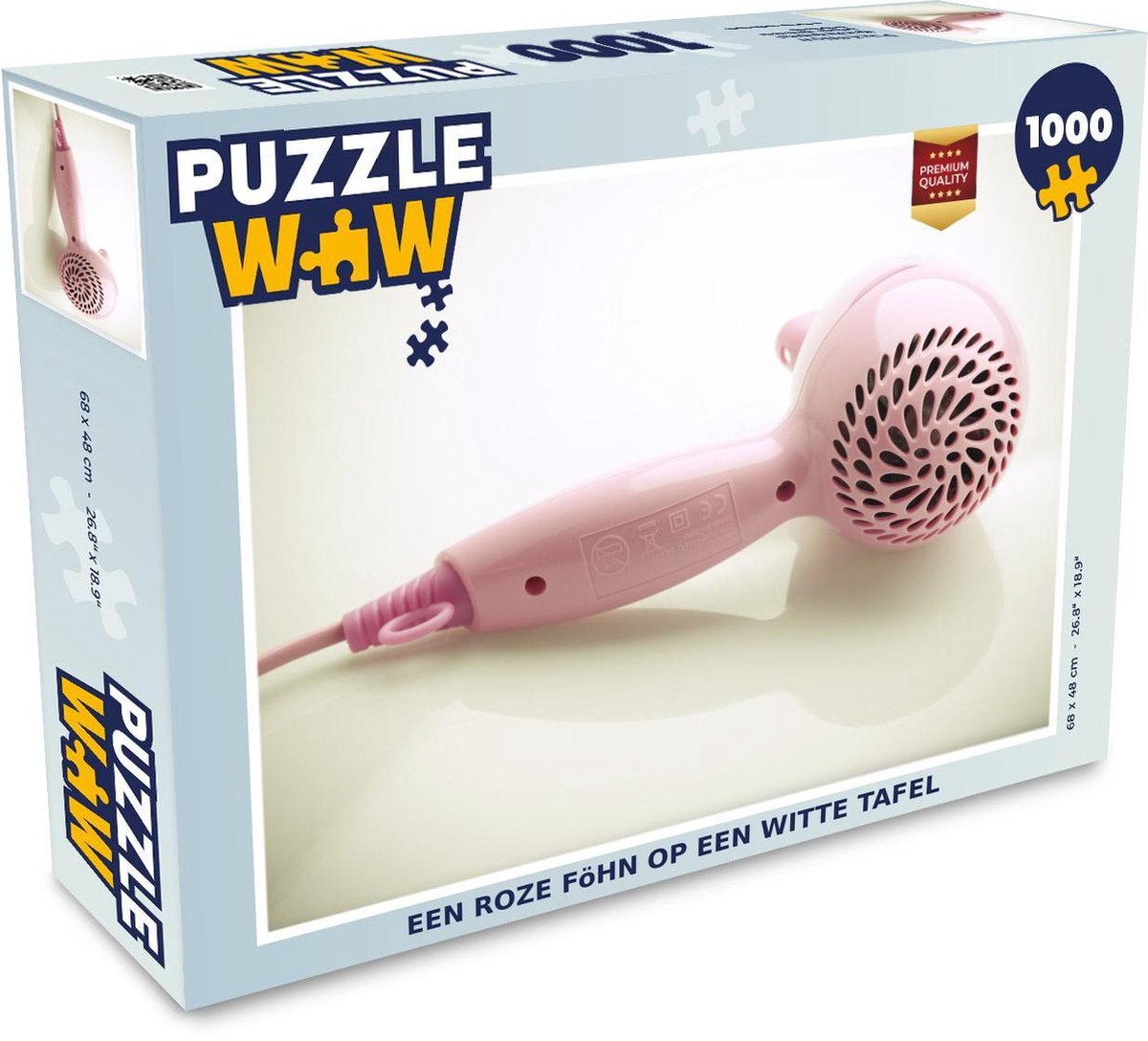 Puzzel Föhn 1000 stukjes - Een roze föhn op een witte tafel