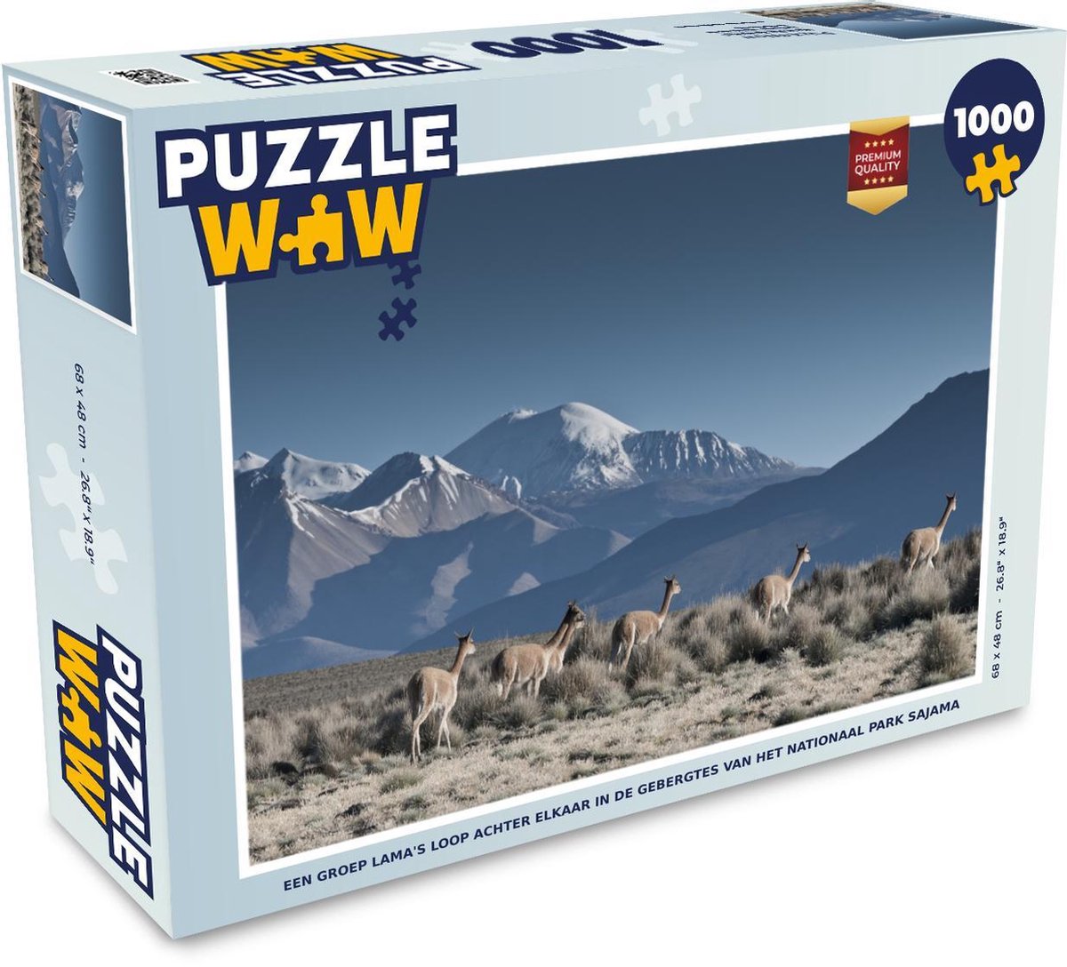 Puzzel 1000 stukjes volwassenen Nationaal park Sajama 1000 stukjes - Een groep lama's loop achter elkaar in de gebergtes van het Nationaal park Sajama  - PuzzleWow heeft +100000 puzzels
