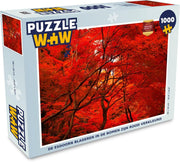 Puzzel 1000 stukjes volwassenen Boom in kleur 1000 stukjes - De esdoorn bladeren in de bomen zijn rood verkleurd  - PuzzleWow heeft +100000 puzzels
