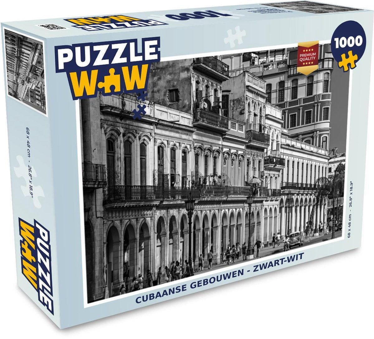Puzzel 1000 stukjes volwassenen Uitsnede Cuba 1000 stukjes - Cubaanse gebouwen - zwart-wit  - PuzzleWow heeft +100000 puzzels