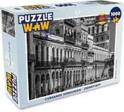 Puzzel 1000 stukjes volwassenen Uitsnede Cuba 1000 stukjes - Cubaanse gebouwen - zwart-wit  - PuzzleWow heeft +100000 puzzels
