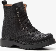 Groot leren meisjes veterboots met luipaardprint - Zwart - Maat 31
