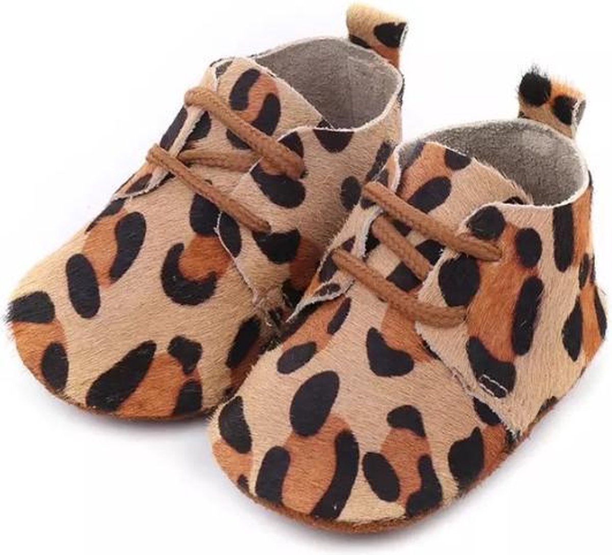 Leren Babyschoenen met Veters en leuke girafprint 12-18 maanden