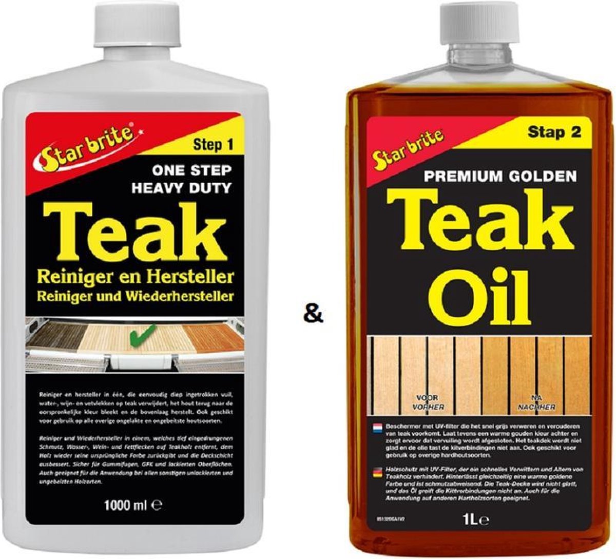 Star brite Marine Teak Onderhoud Premium SET | Reiniger 1000ml & Golden Teak Olie 1000ml