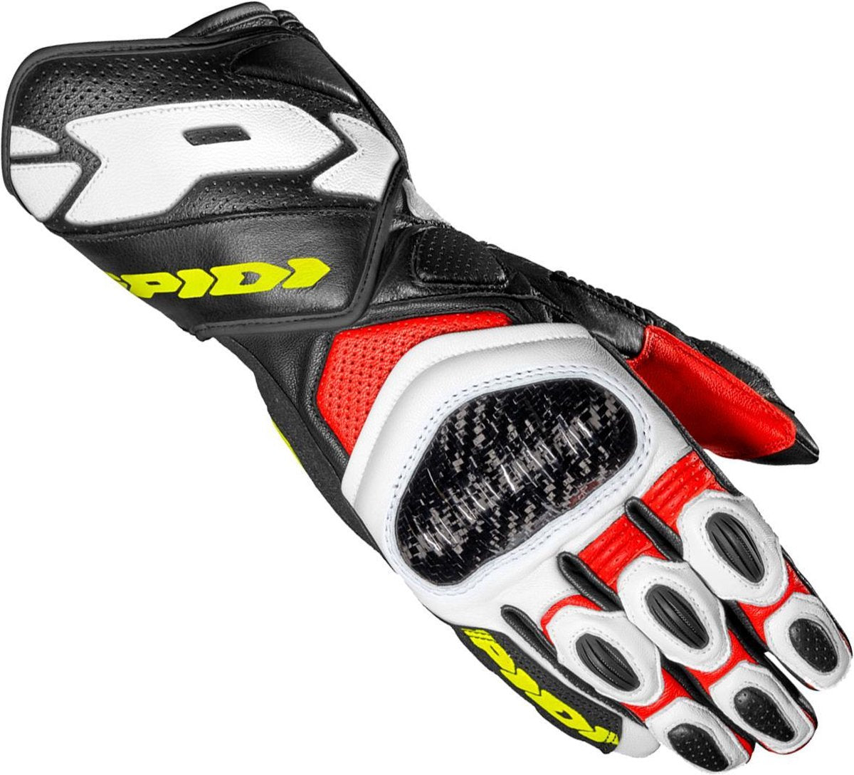 Spidi Carbo 7 Red Yellow Fluorescent Motorcycle Gloves S