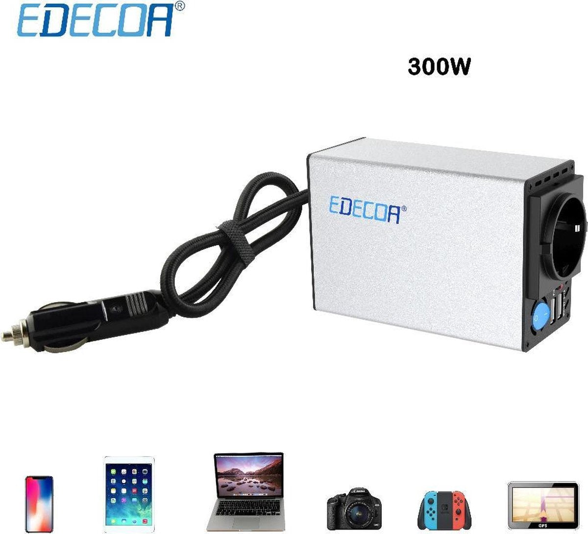 12V-230V Sinus Omvormer | 300/600w | 2x USB Poorten | Met Auto Oplader