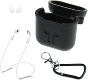 silicone case geschikt for Apple Airpods – 3 in 1 set hoes / strap / earhooks – zwart