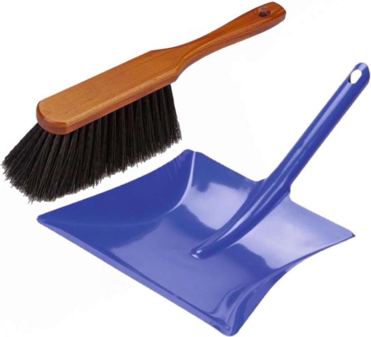 Stoffer en blik blauw van metaal/hout voor binnen - Zachte borstel/handveger
