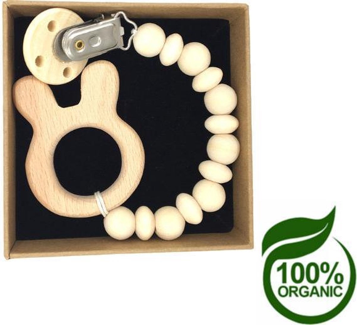 Bijtketting - Kauwketting Ecologisch Houten Dierenfiguren Konijn - Ideaal cadeau voor babyshowers en als geboortecadeau of kraamcadeau