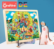 Onshine - 24 stukjes houten puzzel met een leuke standaard  - Motto: Bouwplaats in het bos - kinderpuzzel - educatief speelgoed voor kinderen