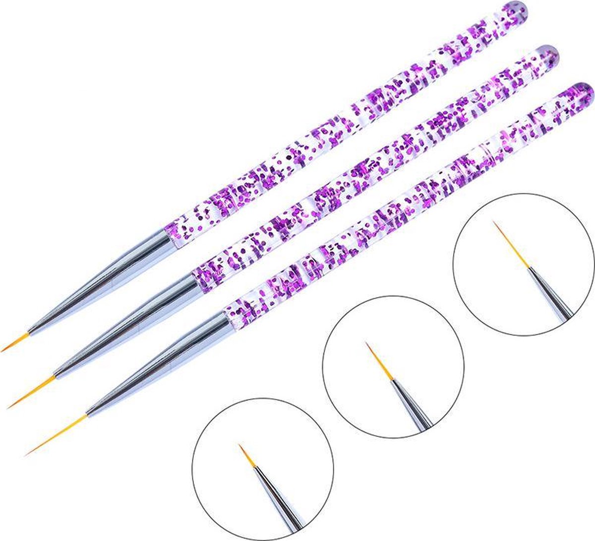 GUAPÀ - Nail Art Penselen Set Paars - 3 stuks - High Quality Gel & Nail Art Brush