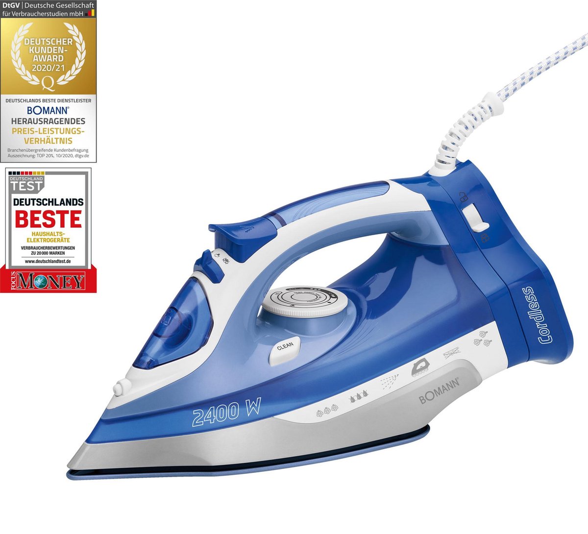 Bomann DB 6006 CB Stoomstrijkijzer 2400W Blauw/Wit