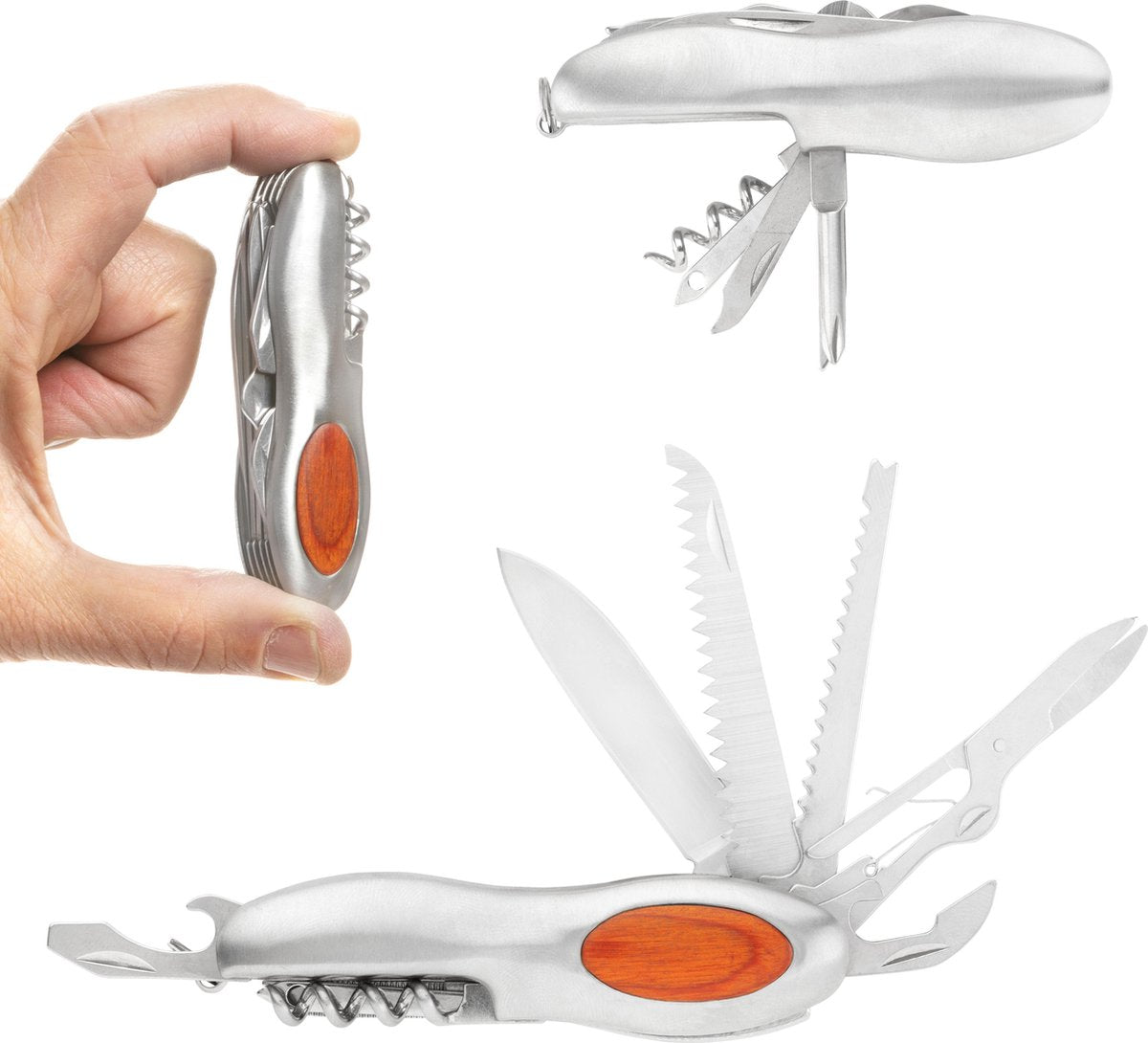 Macgyver Zakmes - Multi tool 14 Functies - RVS / Hout