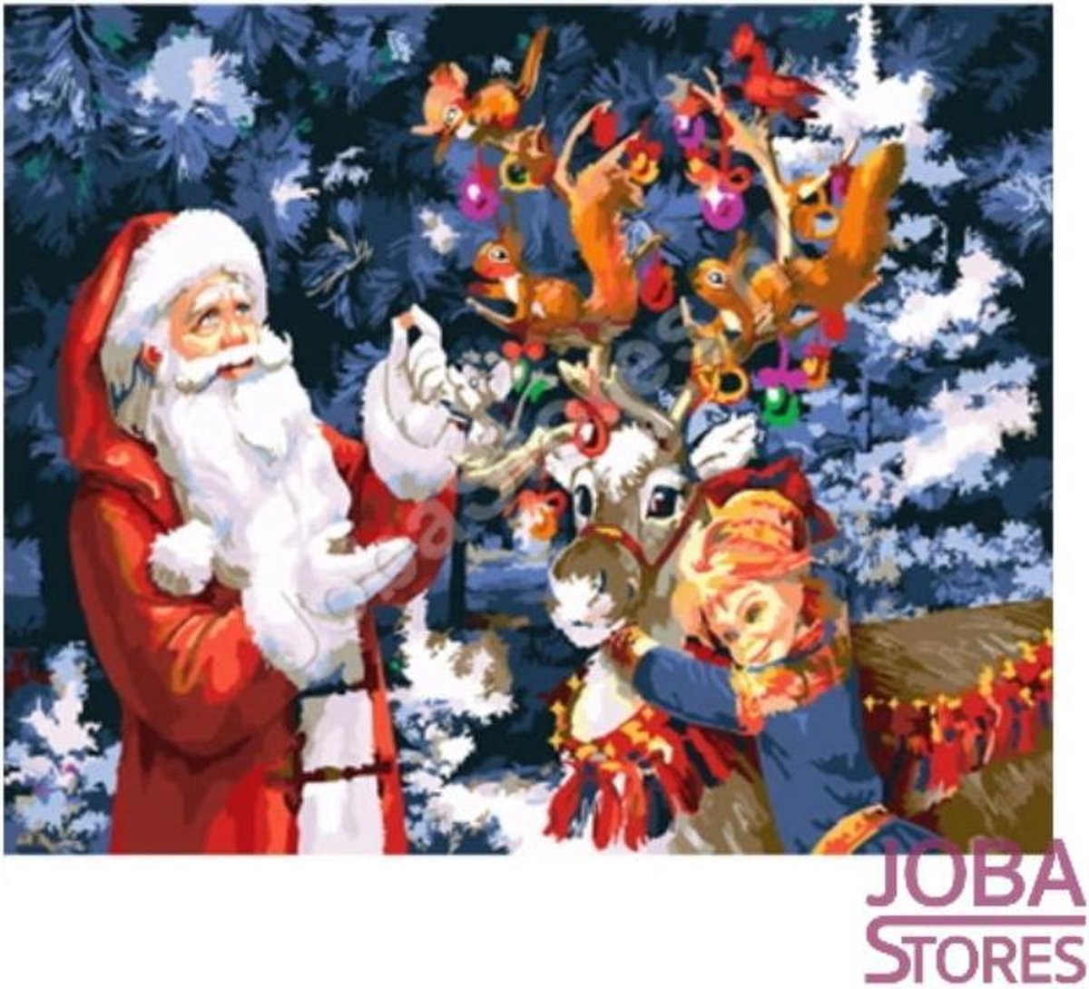 Schilderen op nummer "JobaStores®" Kerstman met rendier 40x50cm