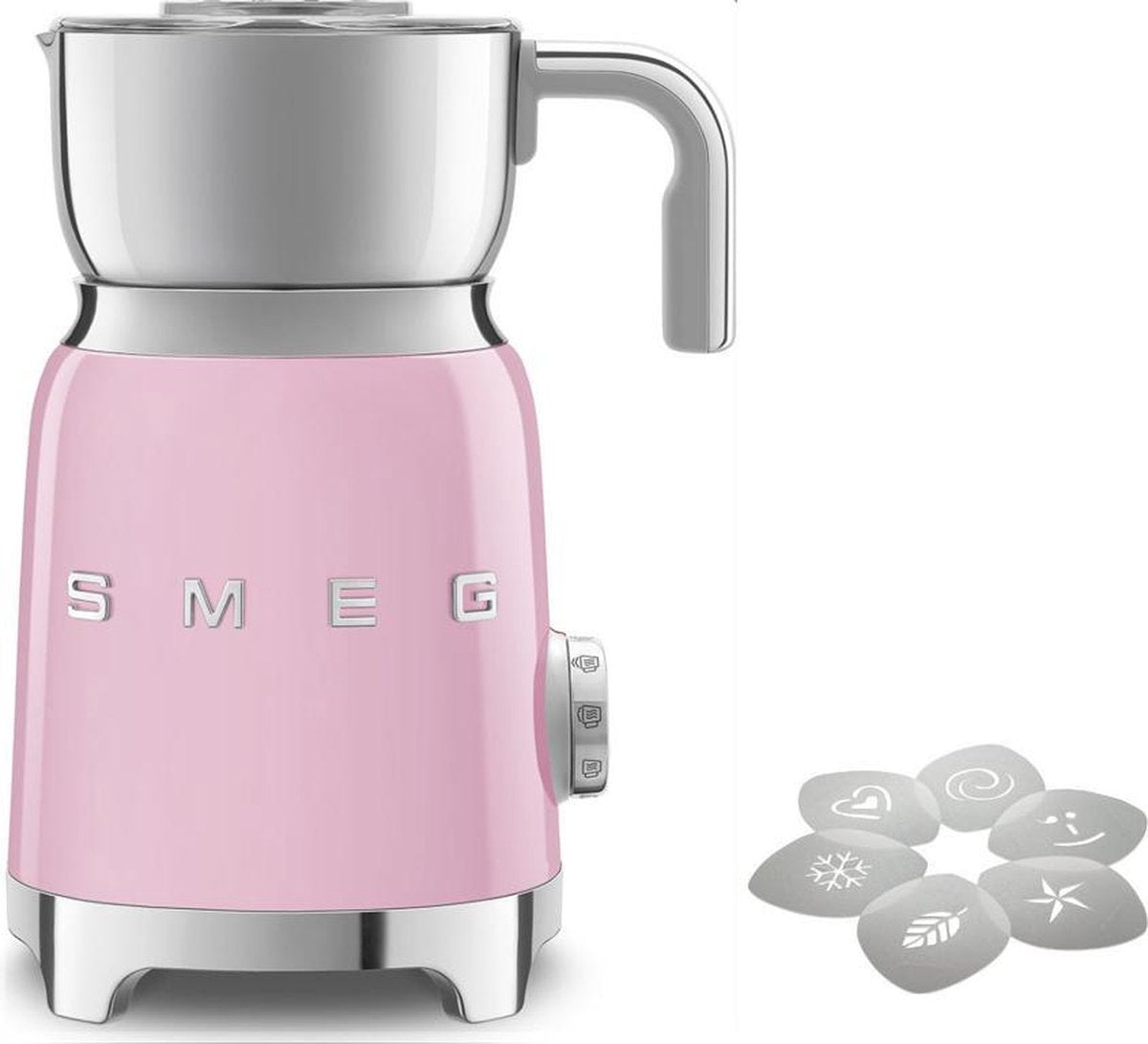 Smeg Melkopschuimer Roze + Aerolatte cappuccinosjablonen