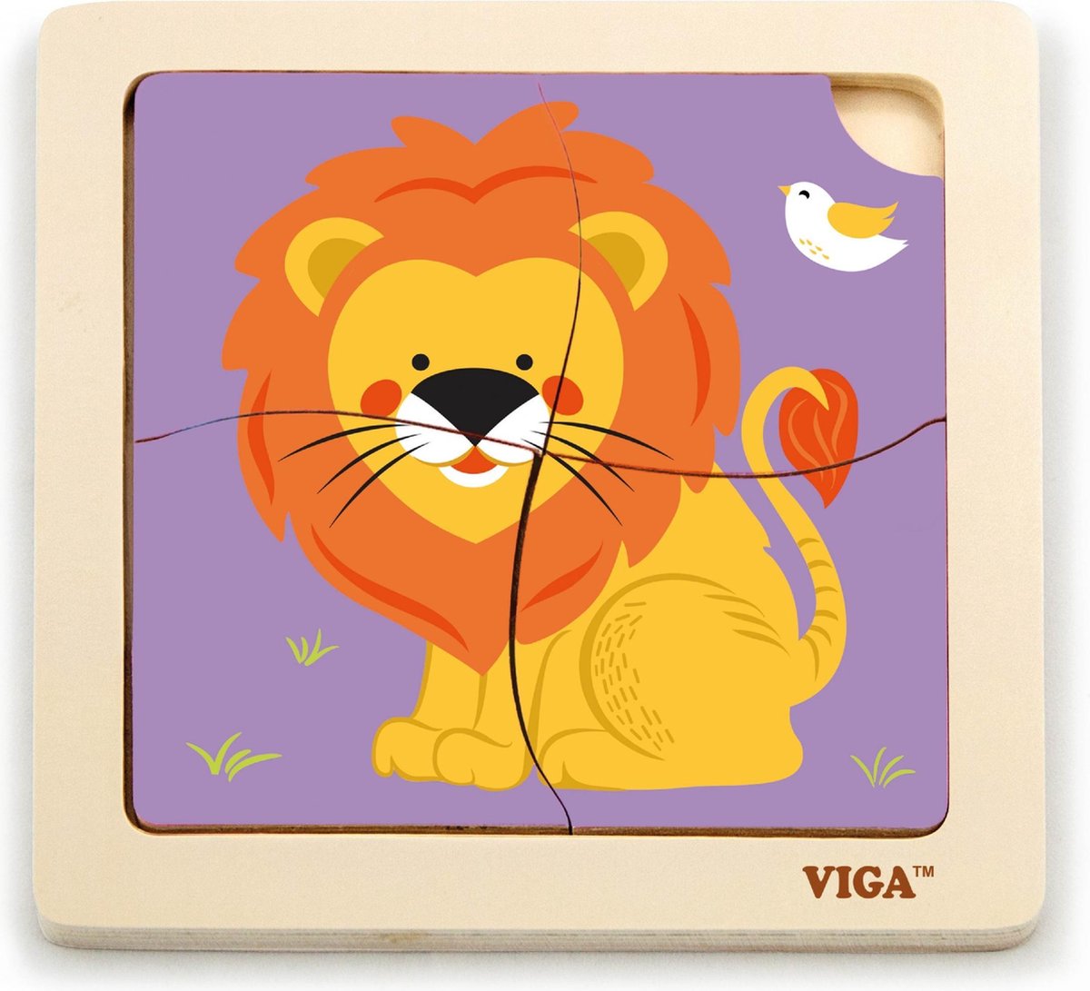 Viga Toys Houten Legpuzzel Leeuw 15 Cm 4 Stukjes Multicolor