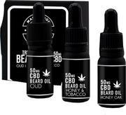 Unieke baardolie 3 stuks met CBD. Speciale gift-set. Heerlijke geuren: Honing/Eik