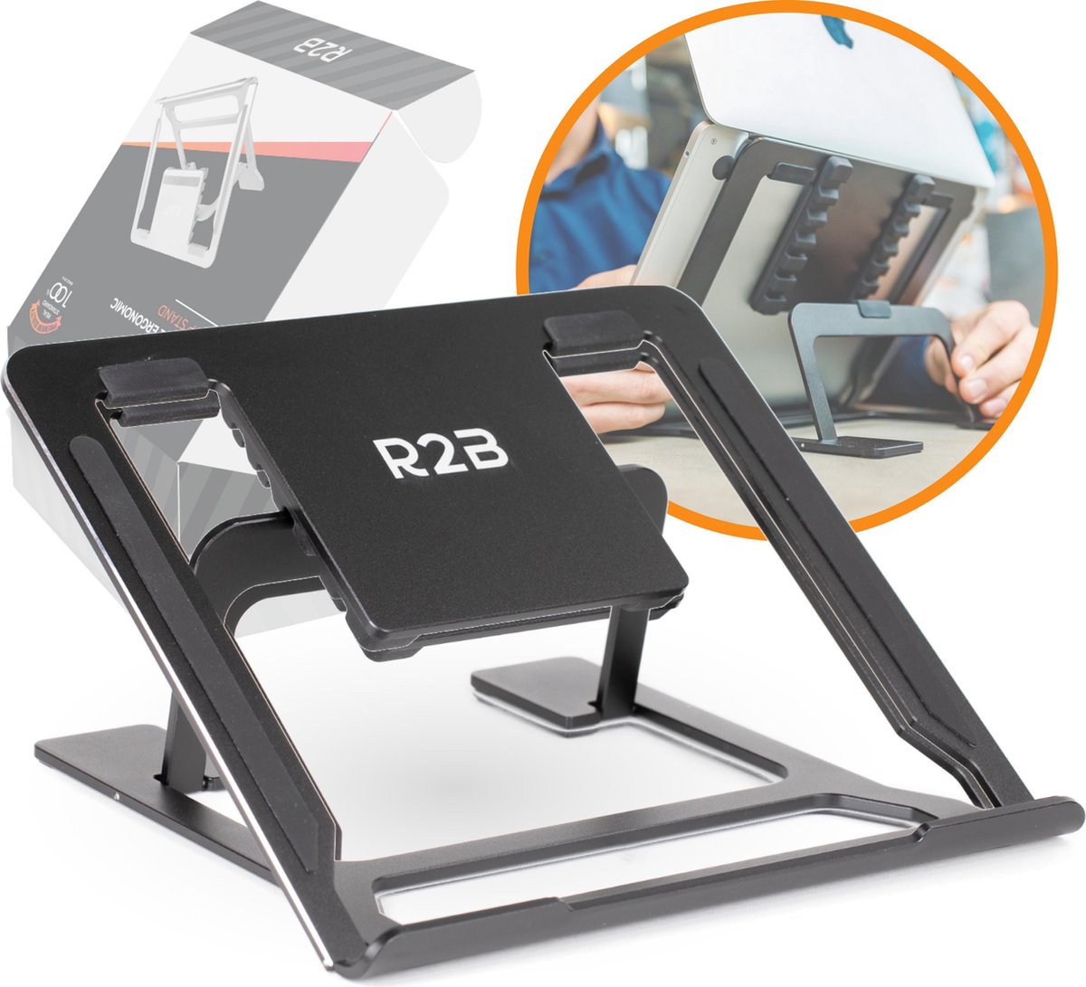 R2B Universele laptop standaard verstelbaar en opvouwbaar - 10 t/m 17 inch - Zwart - Laptopstandaard - Laptoptafel - Laptophouder - Macbook