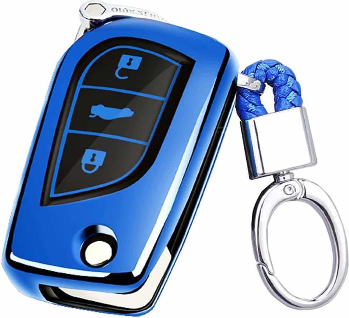 TPU Een stuk Galvaniseren Opening Volledige Dekking Autosleutel Case met Sleutelring voor TOYOTA YARIS L / COROLLA / YARIS L / CAMRY / VIOS / HIGHLANDER (Blauw)