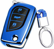 TPU Een stuk Galvaniseren Opening Volledige Dekking Autosleutel Case met Sleutelring voor TOYOTA YARIS L / COROLLA / YARIS L / CAMRY / VIOS / HIGHLANDER (Blauw)