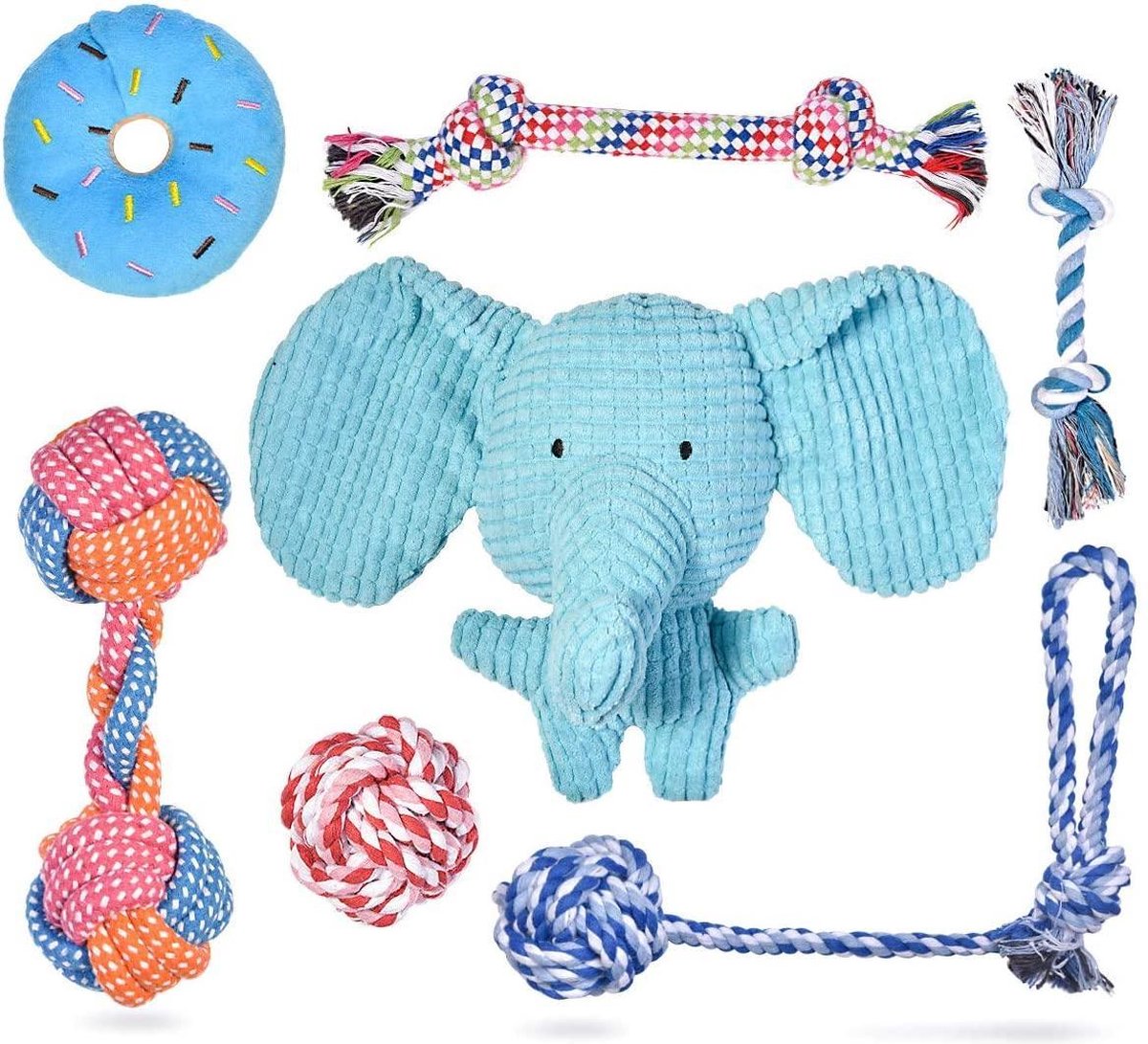 EverestPeak ® Hondenspeelgoed voor Puppy inclusief Knuffel- Duurzaam cadeau- 7 Speeltjes- 31x17x8cm- Katoen