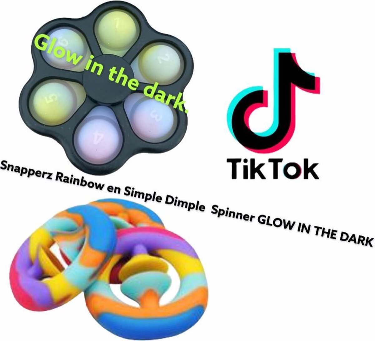 LET OP Snapperz rainbow en Simple Dimple Spinner GLOW IN THE DARK - Fidget Speelgoed - Pop It Snapperz - Regenboog Snapperz Popper - Gezien op Tiktok