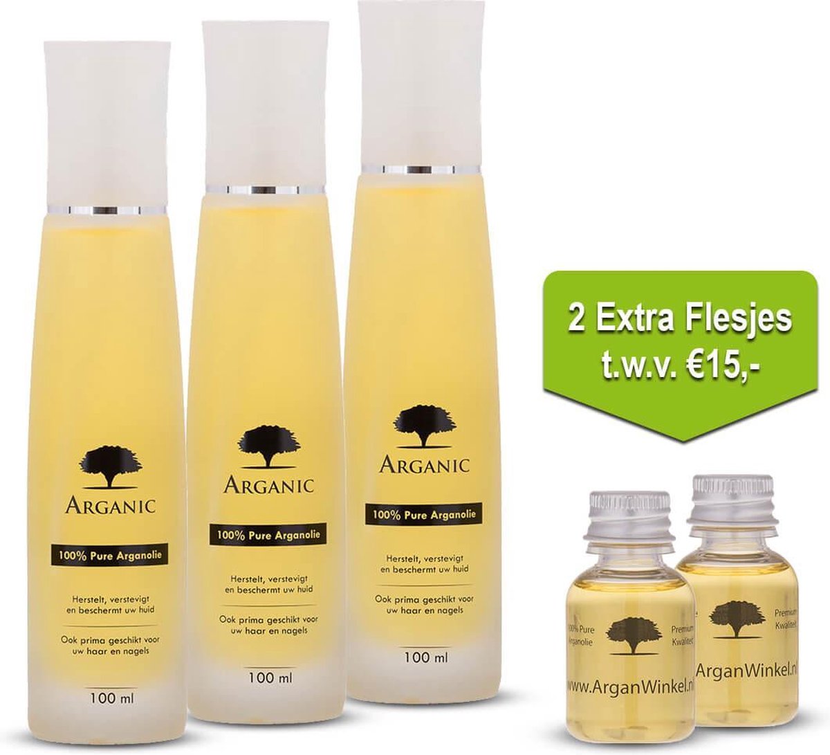 Voordeelbundel 3 Glazen Flessen Pure Arganolie 100ml